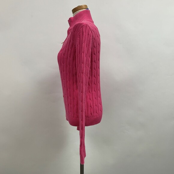 Chaps Women's Sweater Large Pink Cable 1/4 Zip Long Sleeve - Picture 5 of 12